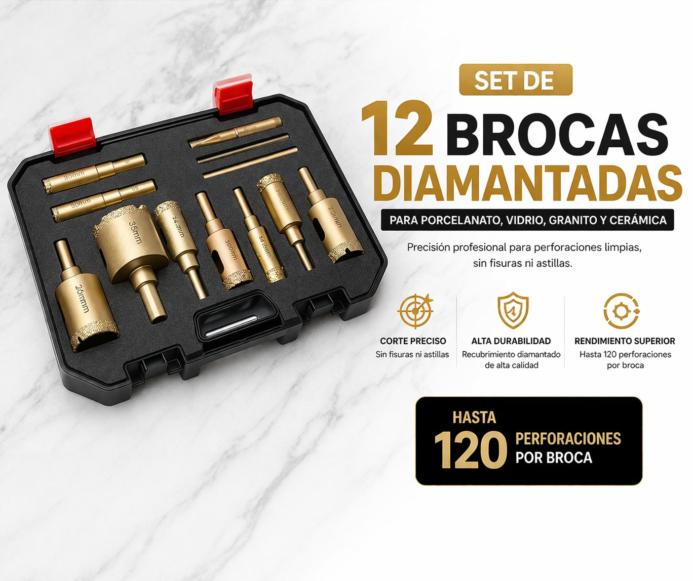 KIT DE 12 BROCAS DIAMANTADAS