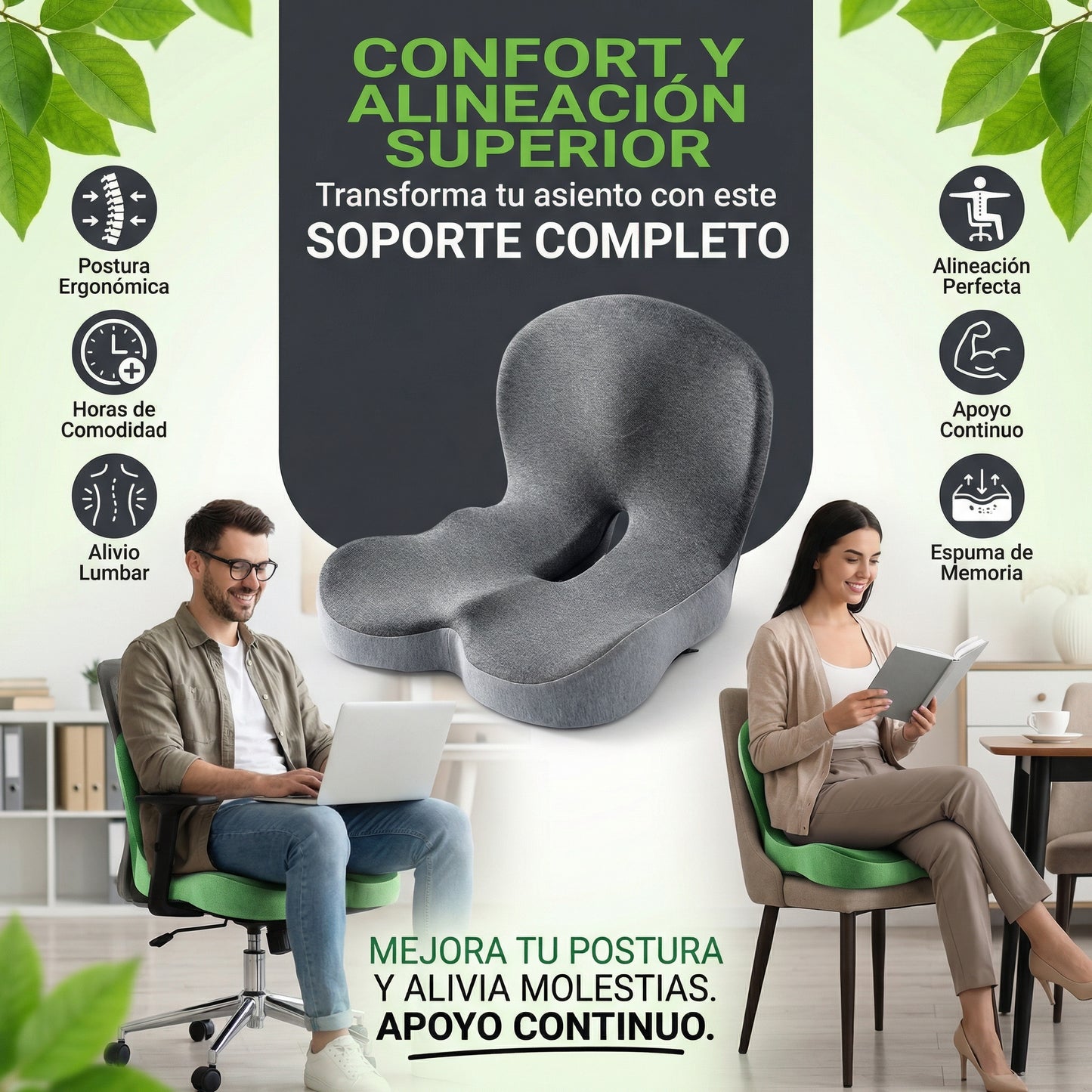 Cojín Ergonómico Ortopédico para Espalda y Cadera.